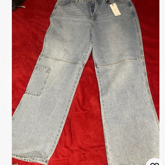Blue Denim Jeans cargo  forever 21 size 31 - Picture 1 of 8